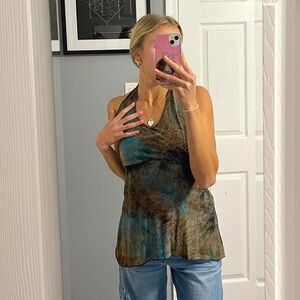 Y2K Blue & Brown Pattern Halter Tank